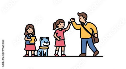 Happy Family Giving High Five with a Cute Dog.