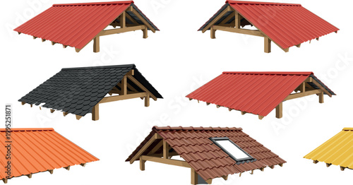 Collection of house roofs with different materials and styles including tiles metal and shingles isolated on light background vector illustration