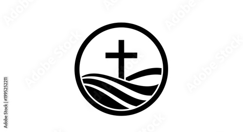 Modern church logo design with cross and wave silhouette