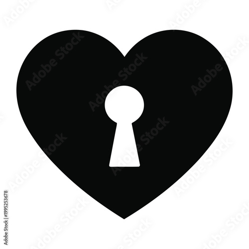Minimal Heart Lock with Keyhole Love Security Symbol Black Icon Shape