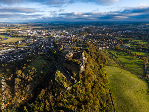 Beautiful Aerial View of Stirling Castle and Surrounding Scottish Landscape, Scotland