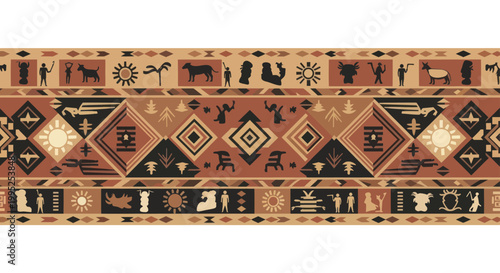 Ancient Egyptian Hieroglyphic Textile Pattern.