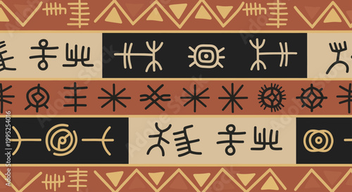 Ancient Tribal Symbols Pattern Seamless Ethnic Design.