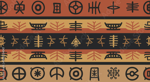 Ancient Tribal Symbols Seamless Pattern Background.