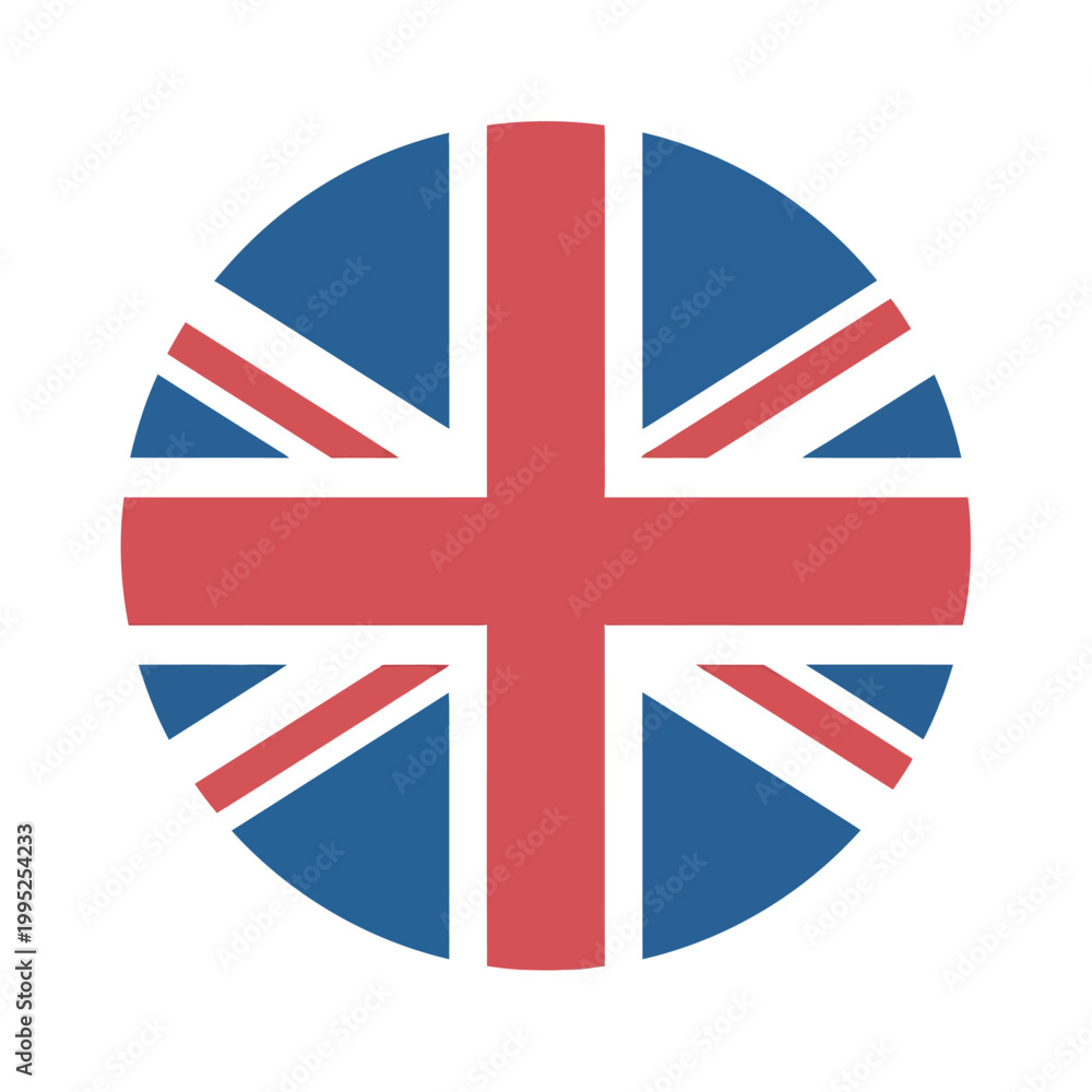 Obraz premium United Kingdom Flag Circular Vector Icon Isolated on White Background Representing British Identity and Tourism