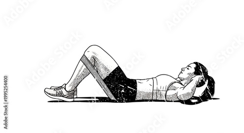 Woman doing abdominal crunches with resistance band