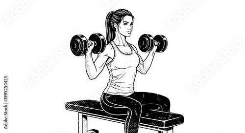 Woman doing dumbbell shoulder press while sitting on bench