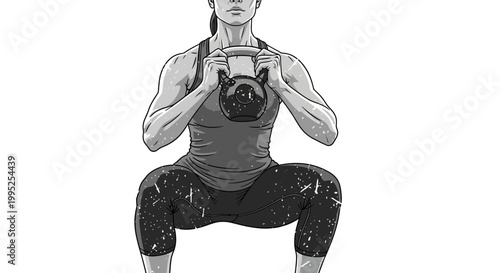 Woman doing kettlebell squats, fitness, exercise, workout, strength training