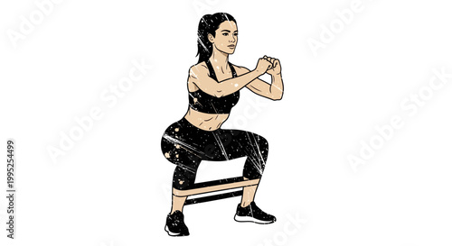 Woman doing squat exercise with resistance band