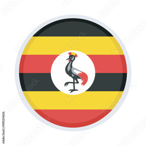 Free Download Uganda Flag Circular Vector Button Icon with National Crest and Grey Border for International Travel and Global Identity Concepts - GFXLoad