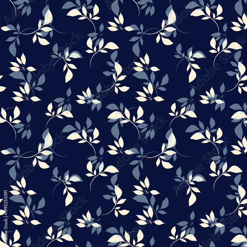 Navy Floral Leaves Seamless Repeat