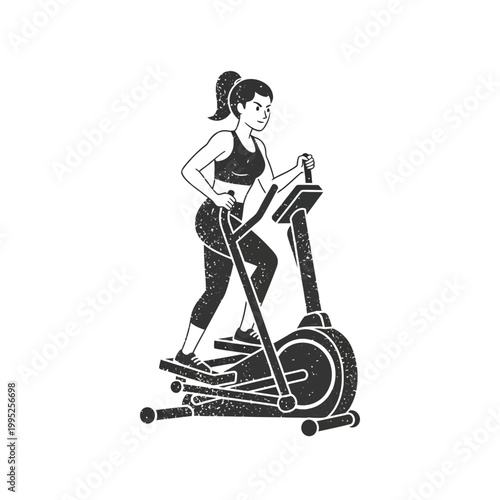 Woman exercising on elliptical machine, fitness workout, healthy lifestyle, gym equipment