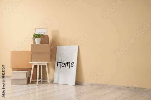 Table with cardboard boxes ...
