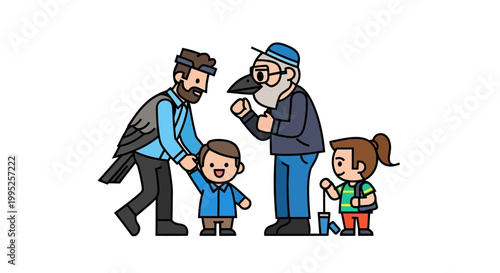 Illustration of a Family with Two Adults and Two Children.