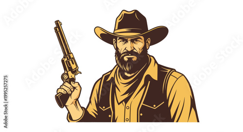Cowboy Holding Revolver Gun Weapon.