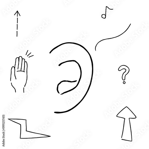 シンプルでかわいい手描きの耳に関するアイコンセット