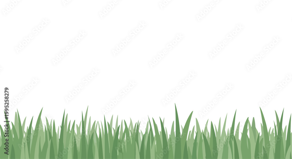 Obraz premium Green grass blades on white background, natural lawn texture, fresh green foliage, grassy landscape border