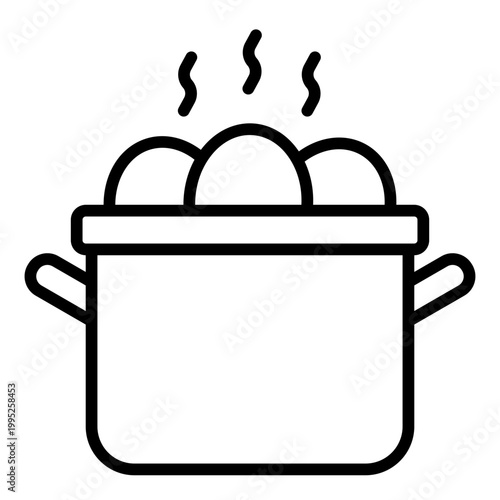 boiling pot outline icon. steaming pot with egg. cooking and meal prep. kitchen and food
