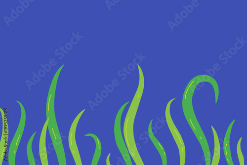 Abstract Underwater Seaweed Background – Minimalist Ocean Plant Illustration with Blue Backdrop