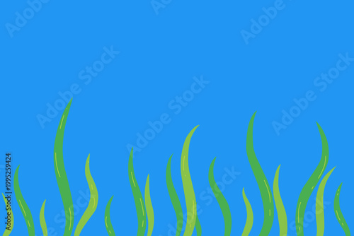 Abstract Underwater Seaweed Background – Minimalist Ocean Plant Illustration with Blue Backdrop