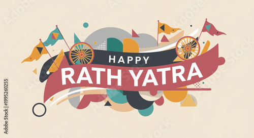 Abstract Rath Yatra festival greeting card with traditional chariot wheels