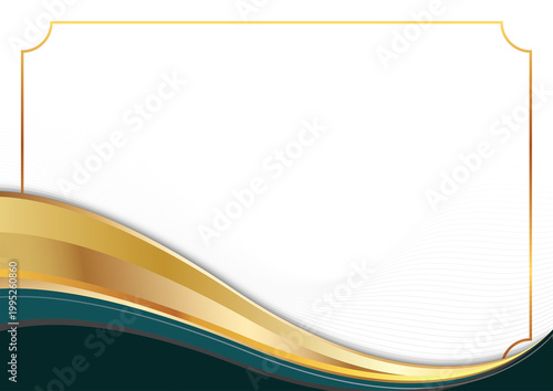 Elegant gold and green waves on a white background with a decorative border frame