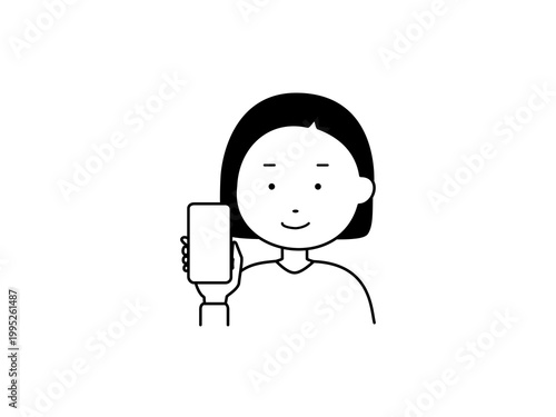 色あり　スマホの画面をこちらに見せる女性