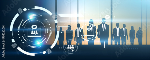 Remote Team Collaboration Icon with Smart Virtual Workspace and Distributed Workforce Management