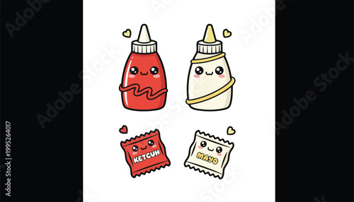 Cute Kawaii Ketchup and Mayo Food Illustration