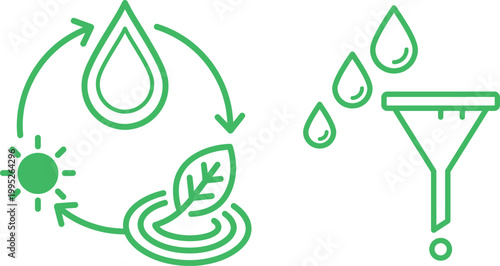 Quadro em tela Green Water Cycle and Filtration Process Icon Set — Eco Aqua Purification Symbol