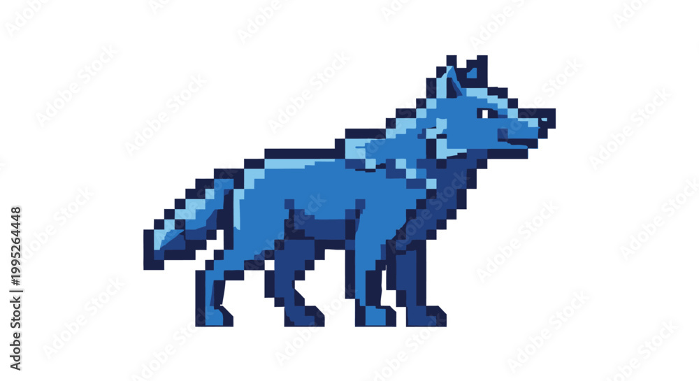 Fototapeta premium Blue Pixel Art Wolf.