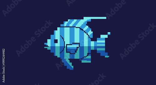 Blue Pixelated Fish Image.