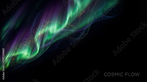 Vibrant Aurora Borealis light waves flowing in dark starry cosmos