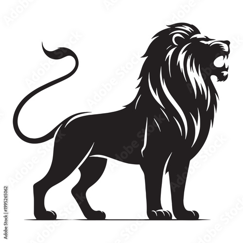 Majestic Lion Silhouette in Golden Sunset Wild African Savannah King of Jungle Powerful Predator Elegant Outline Nature Wildlife Art Minimalist Design Black Shadow Roaring Strength Courage Beauty.