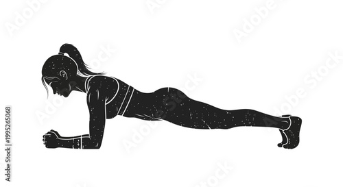 Woman plank exercise silhouette, fitness, workout, white background