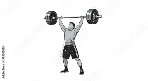 Athlete lifts heavy barbell overhead, weightlifting, fitness, strength training, exercise