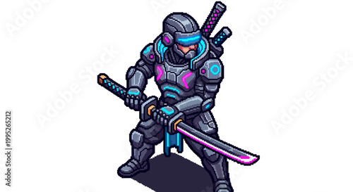 Cyberpunk Ninja Warrior Illustration.
