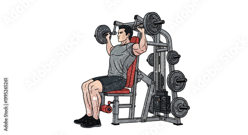 Man doing shoulder press exercise with dumbbells on weight machine