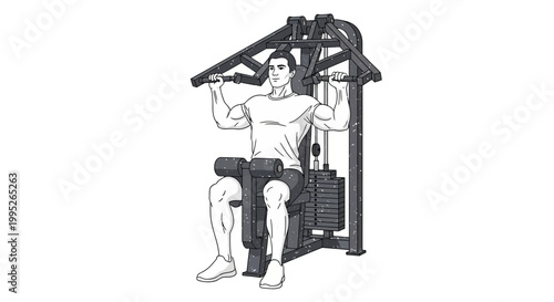 Man exercising chest on a multi-gym machine, fitness and workout illustration