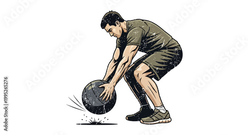 Man exercising with a medicine ball, strength training workout