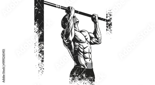 Muscular Man Performing Pull-up Exercise