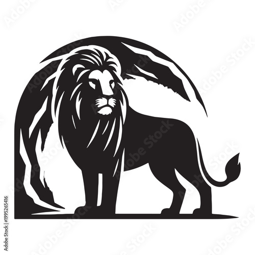 Majestic Lion Silhouette in Golden Sunset Wild African Savannah King of Jungle Powerful Predator Elegant Outline Nature Wildlife Art Minimalist Design Black Shadow Roaring Strength Courage Beauty.
