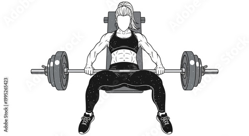 Woman doing bench press exercise with barbell in gym