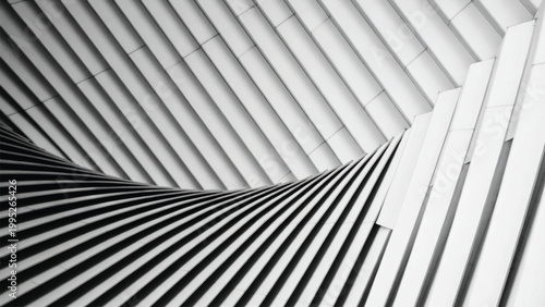  Geometric Architectural Pattern in Monochrome | Curved Line Structure with Black and White Design | Modern Architectural Visualization with Geometric Lines