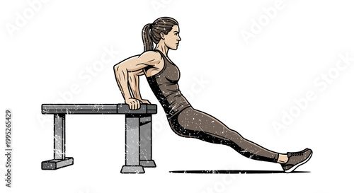 Woman doing bench dips exercise, fitness, healthy lifestyle, workout