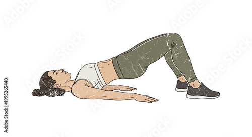 Woman doing glute bridge exercise, fitness illustration