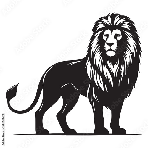 Majestic Lion Silhouette in Golden Sunset Wild African Savannah King of Jungle Powerful Predator Elegant Outline Nature Wildlife Art Minimalist Design Black Shadow Roaring Strength Courage Beauty.