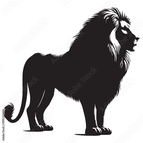 Majestic Lion Silhouette in Golden Sunset Wild African Savannah King of Jungle Powerful Predator Elegant Outline Nature Wildlife Art Minimalist Design Black Shadow Roaring Strength Courage Beauty.