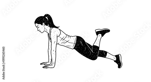 Woman doing glute kickback exercise in plank position, fitness illustration