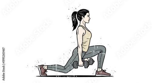 Woman doing lunges with dumbbells, fitness illustration